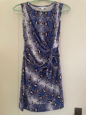 Diane Von Furstenberg Blue and White Snake-Print Midi Dress